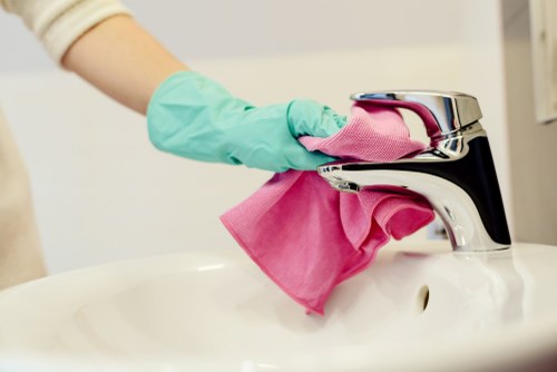 Cleaner beginning work with safety awareness in a professional setting