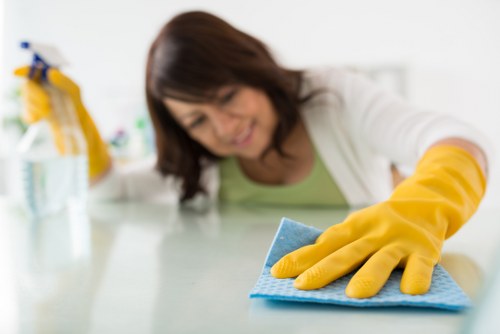 Domestic cleaning tasks in a W11 kitchen and living space