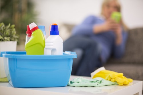 Professional builders cleaning for a renovated commercial space in W11